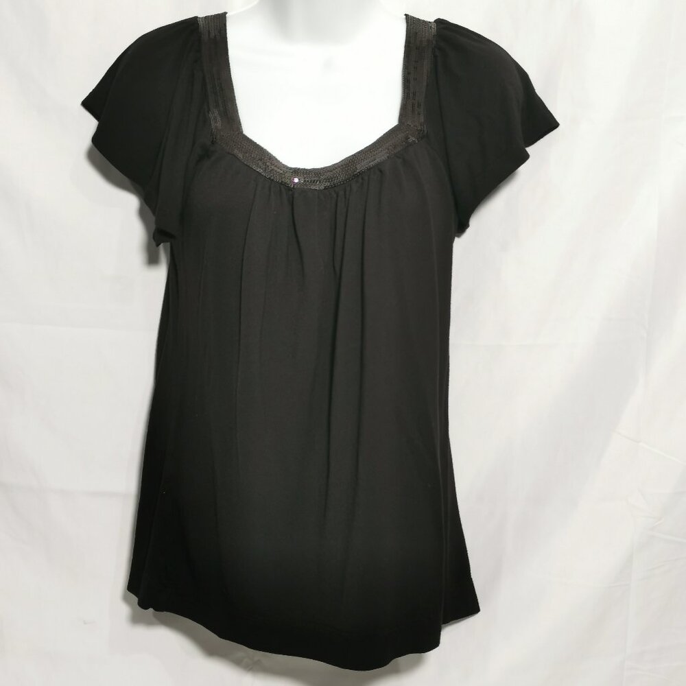 Black Blouse with Sequined Neckline Size M EUC #66
